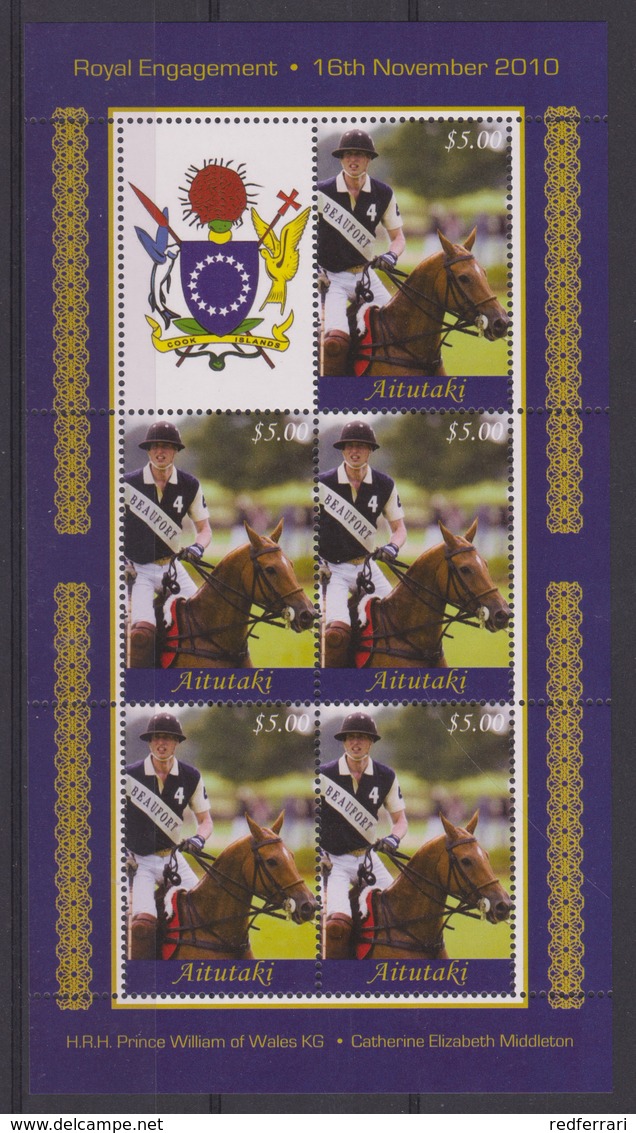 2390  Aitutaki Cook Isl  Royal  Engagement Prince William & Kate Middleton  16 Th November 2010   2 X 5 Stamp Sheet - Royalties, Royals