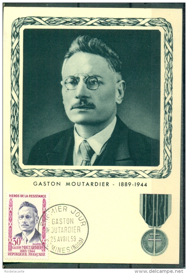 CM-Carte Maximum Card # France-1959 #Guerre,war#Histoire,History # Résistance,Wiederstand # Gaston Moutardier #Comines - 1950-1959