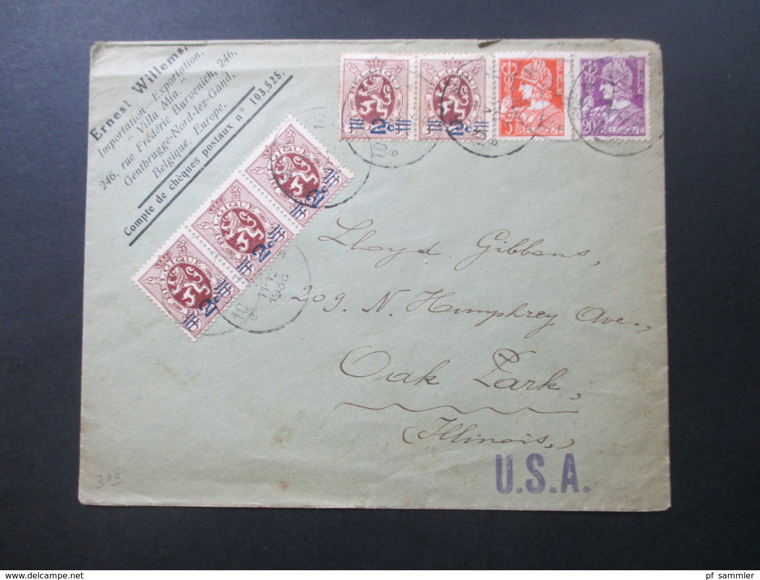 Belgien 1933 Firmenbrief Ernest Willems Importation Villa Mia Gentbrugge. MiF In Die USA - Briefe U. Dokumente