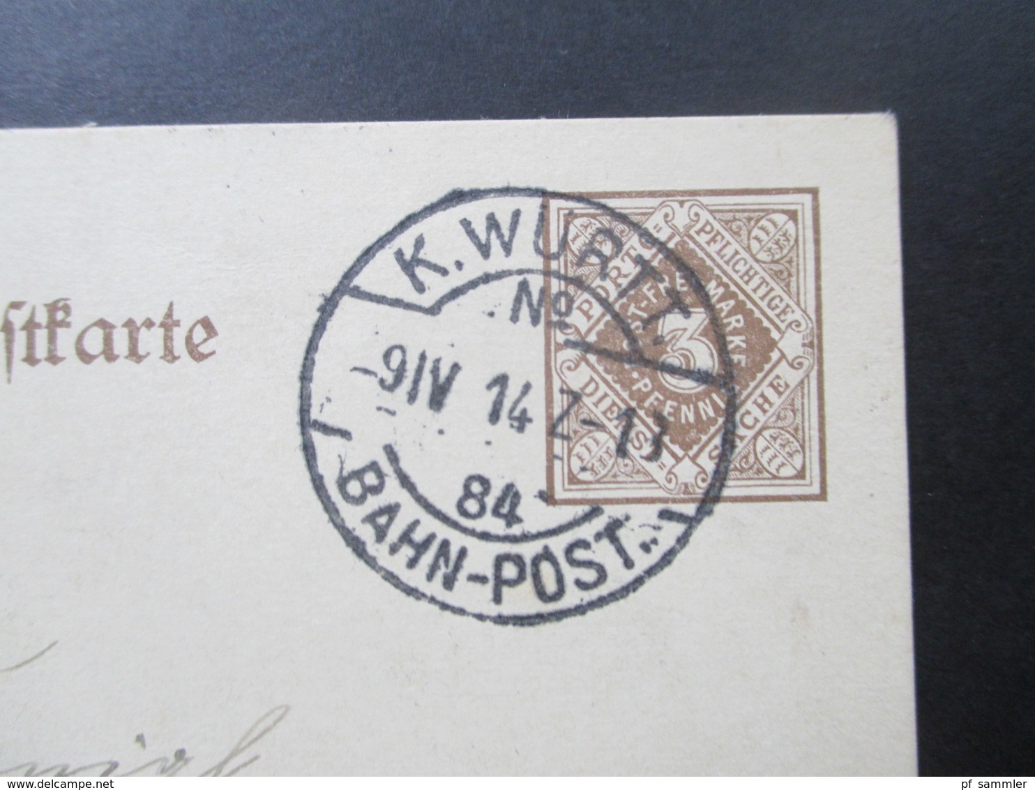 AD Württemberg 1914 Ganzsache Mit Bahnpost Stempel K. Württ. Bahn-Post 84 - Postwaardestukken