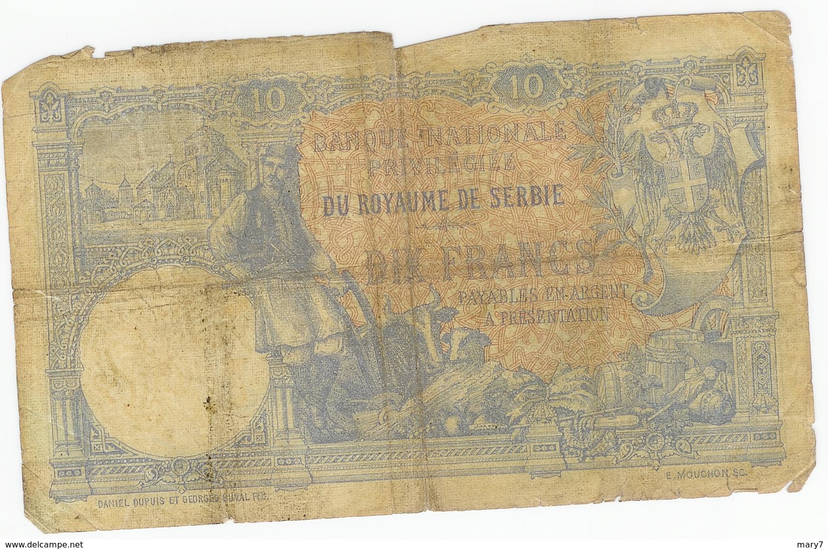 Royaume De Serbie Billet De Dix Francs , 10 Francs, 1885 Mouchon - Serbia