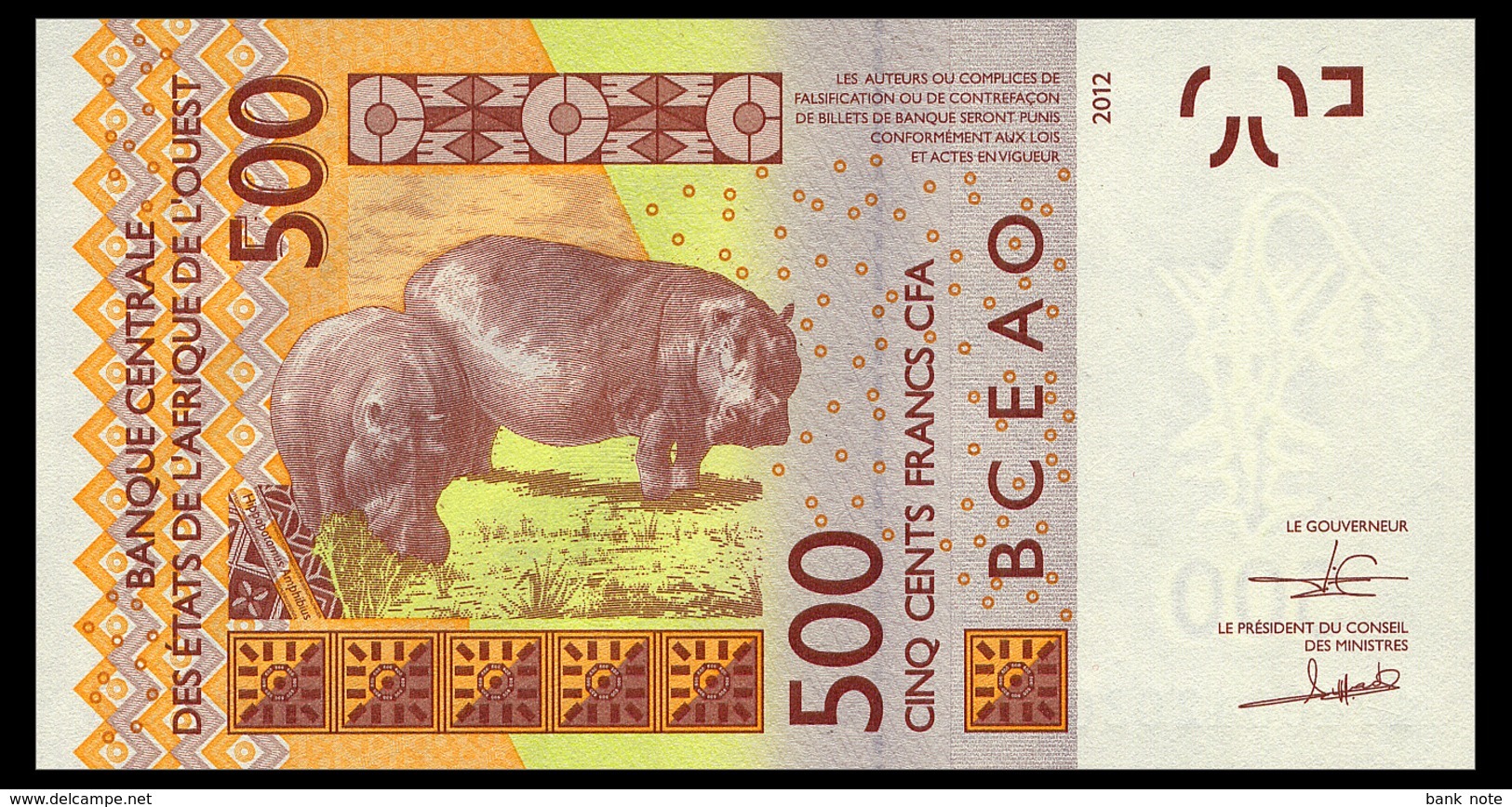 WEST AFRICAN STATES 500 FRANCS 2012/17 GUINEA-BISSAU Pick 919S Unc - États D'Afrique De L'Ouest