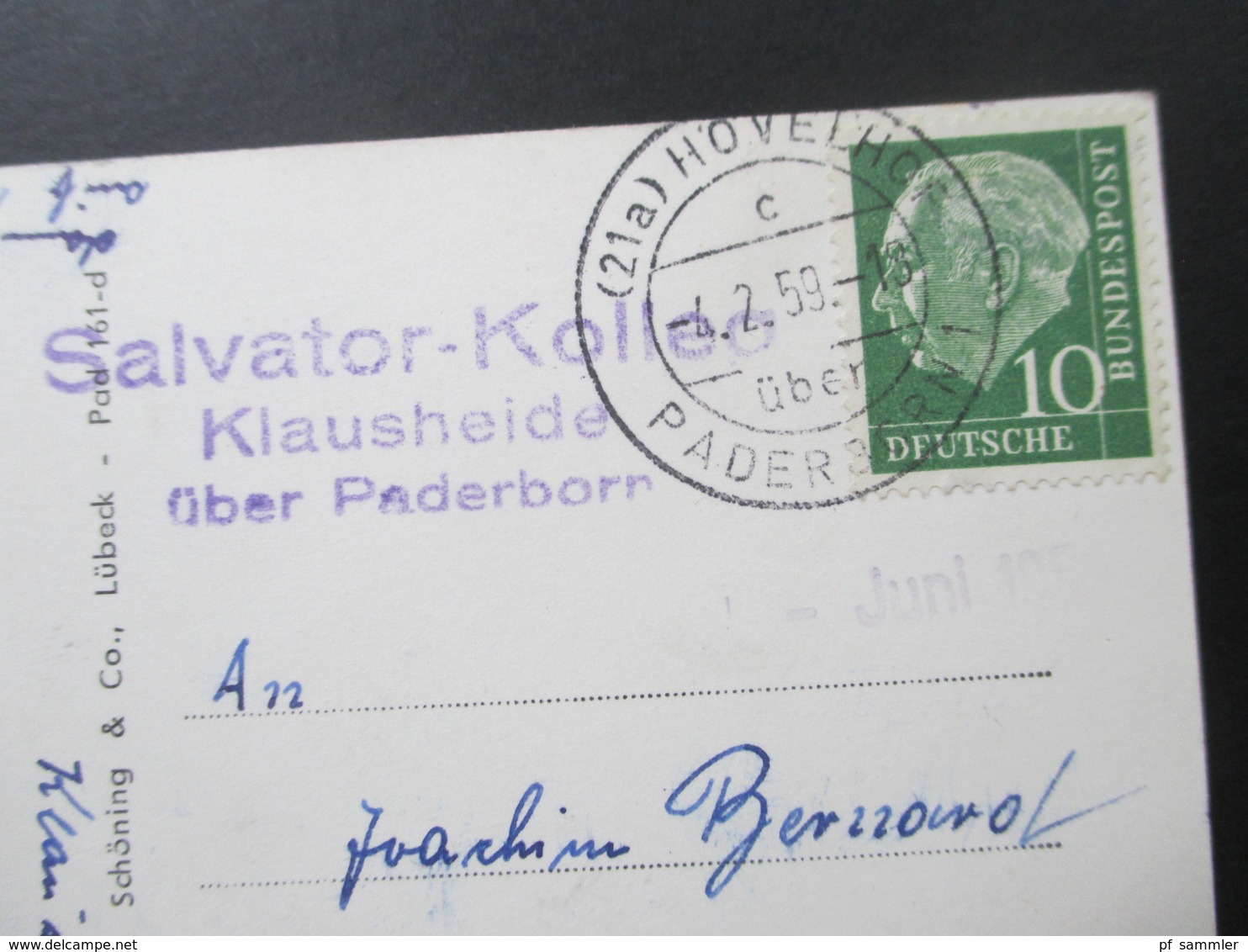 Echtofoto AK 1959 Paderborn / Paderquellen. Landpoststempel Salvator Kolleg Klausheide über Paderborn. Hövelhof - Briefe U. Dokumente