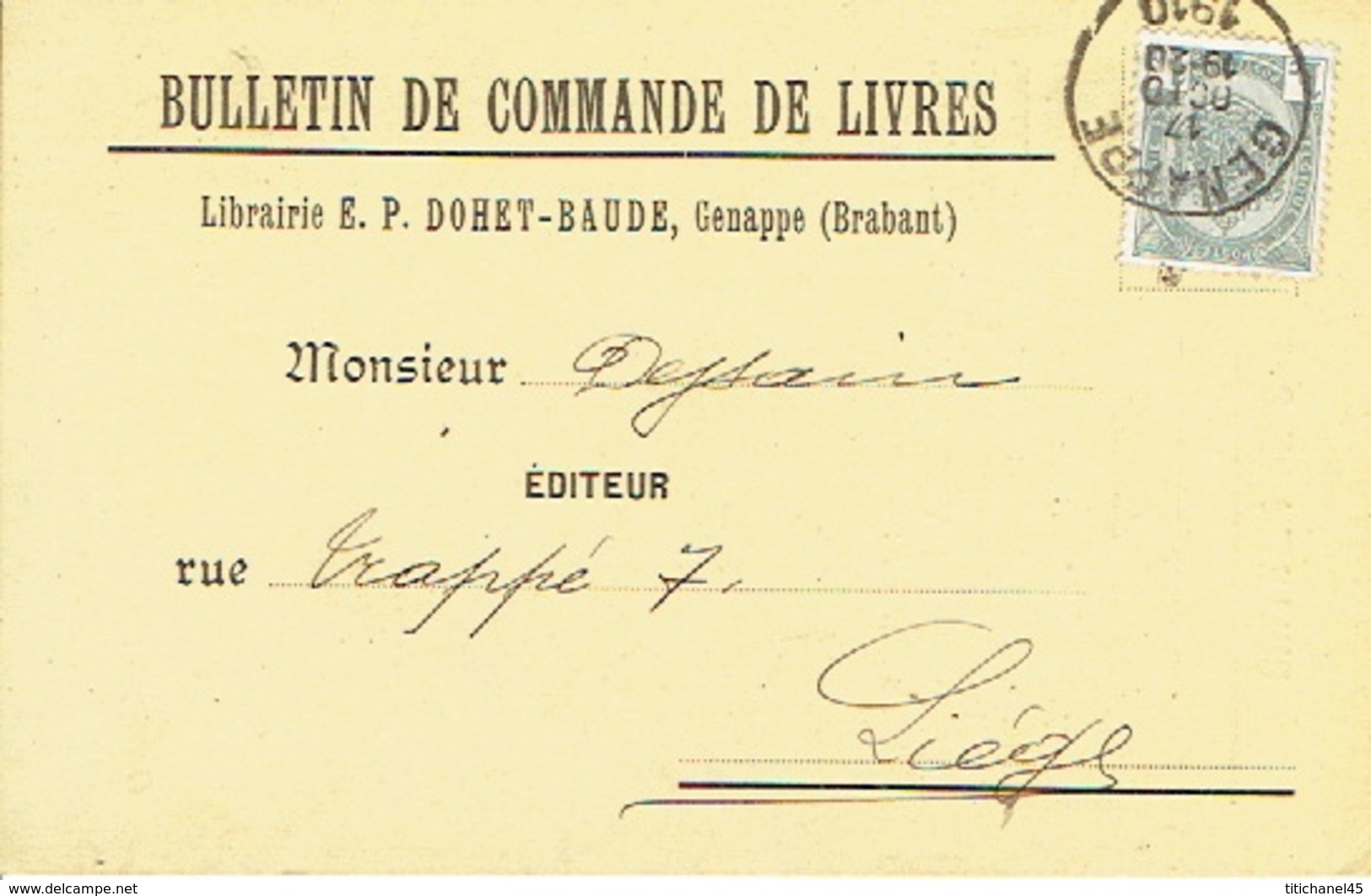 Carte Postale Publicitaire GENAPPE 1910 - Entête E.P. DOHET-BAUDE Librairie à GENAPPE - Genappe