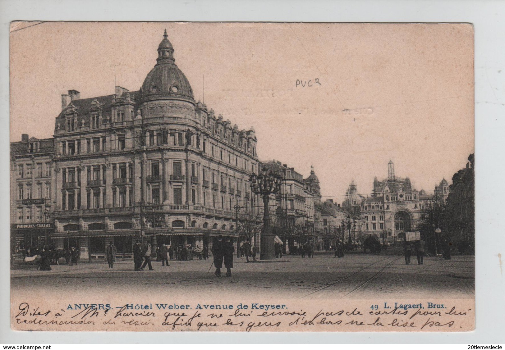 AP2120/ TP 56 Armoiries Perforé P B S/CP Anvers Hôtel Weber Càp Anvers Départ 22/5/1907 V.BXL C.d'arrivée - 1863-09