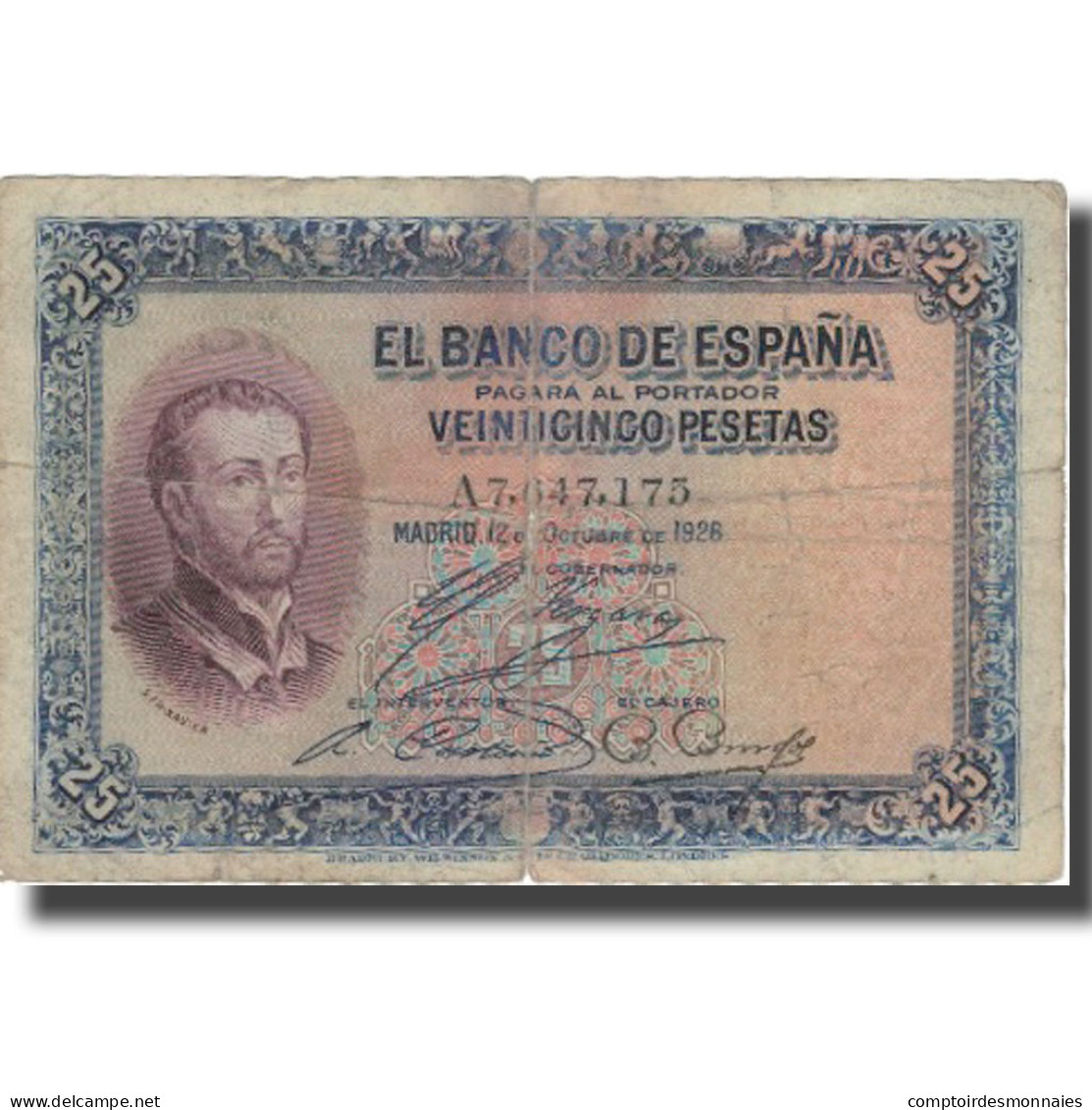 Billet, Espagne, 25 Pesetas, 1926, 1926-10-12, KM:71a, B+ - 1-2-5-25 Pesetas