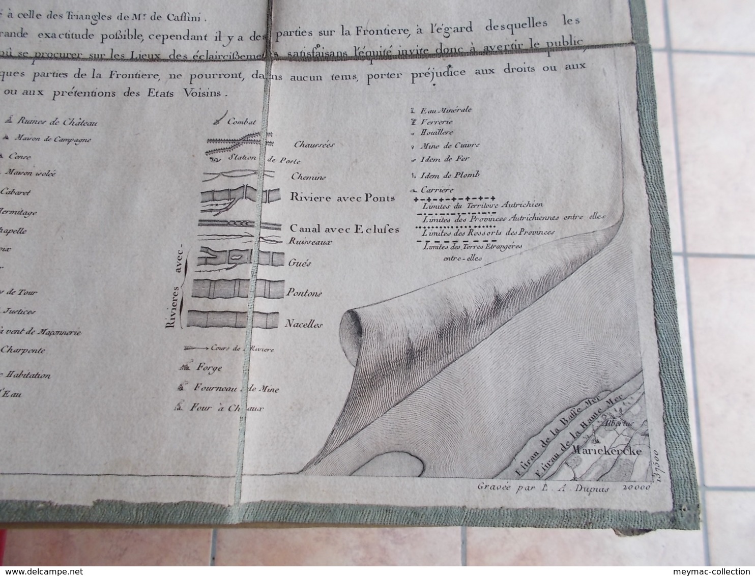 RARE EXPLICATIONS CARTE CHOROGRAPHIQUE PAYS BAS AUTRICHIENS BELGIQUE FIN XVIIe dupuis ferraris