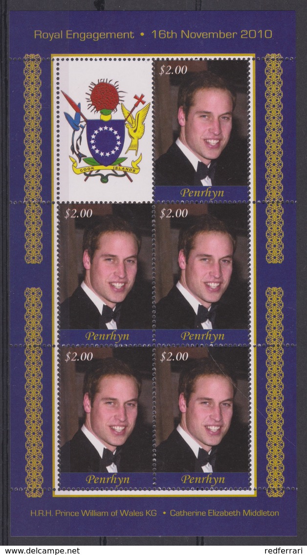 2402 Penrhyn Northern Isl  Royal Engagement  Prince William & Kate Middelton 16 Th November 2010  2 X 5 Stamp's Sheet. - Royalties, Royals