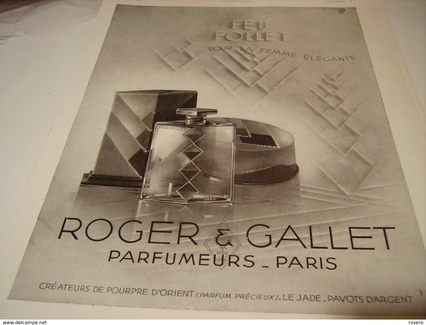 ANCIENNE PUBLICITE PARFUM ROGER GALLET FEU FOLLET 1931 - Autres & Non Classés