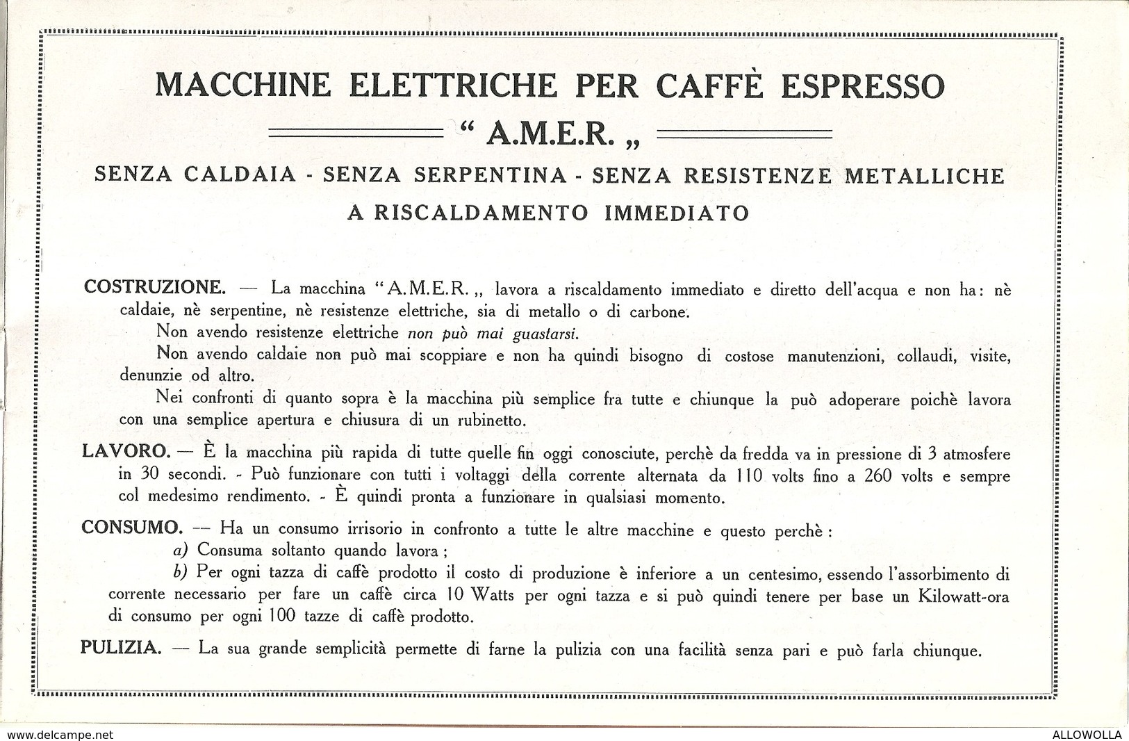 1695 " AMER-MACCHINE ELETTRICHE PER CAFFE' ESPRESSO-1925 " DOCUMENTO ORIGINALE - Altri & Non Classificati