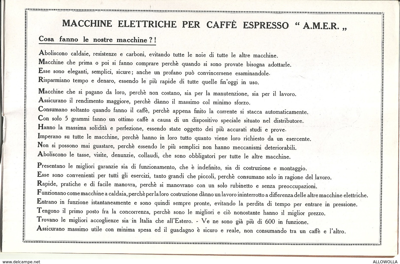 1695 " AMER-MACCHINE ELETTRICHE PER CAFFE' ESPRESSO-1925 " DOCUMENTO ORIGINALE