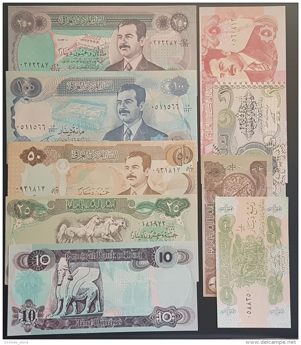 HX - Iraq 1990s Saddam Inflation Banknotes: 1/4-1/2-1-5-10-25-50-100-250 UNC - Iraq