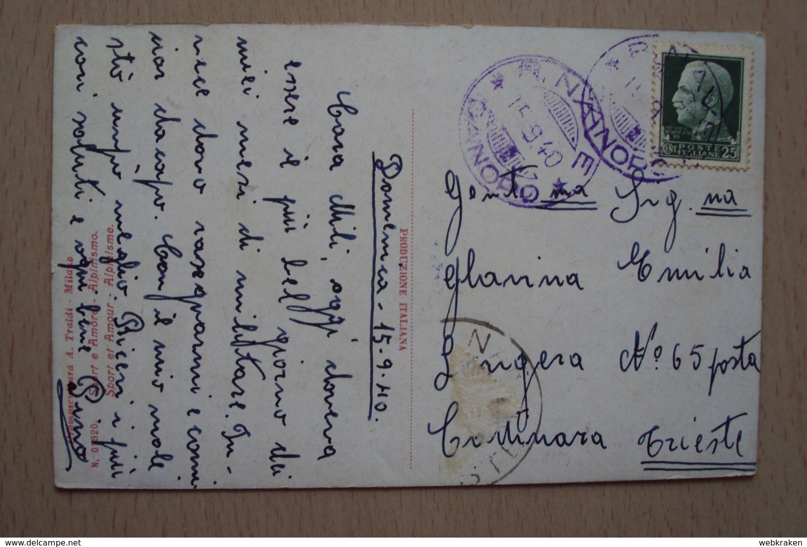 STORIA POSTALE CARTOLINA CON ANNULLO VIOLA REGIA MARINA NAVE CANOPO - Marcophilia