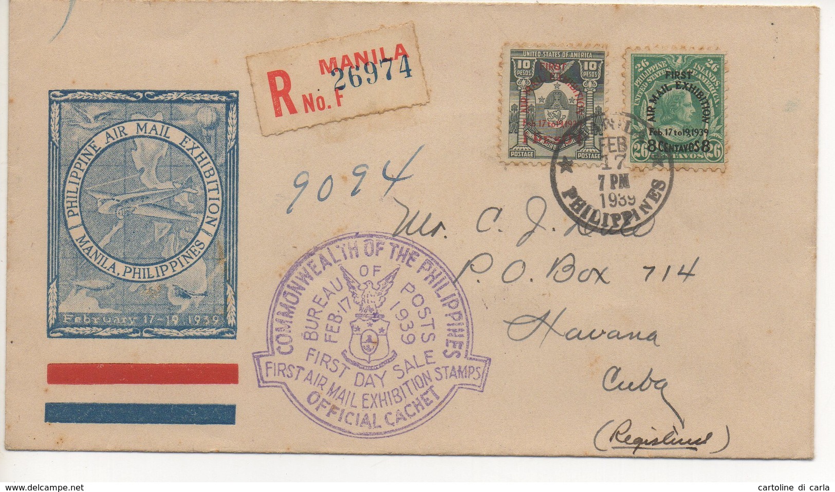 REGISTERED AIR MAIL LETTER 17 02 1939 #76 - Filippine