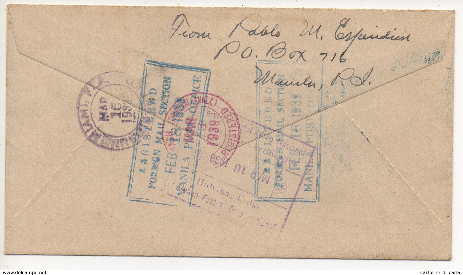 REGISTERED AIR MAIL LETTER 17 02 1939 #76 - Filippine