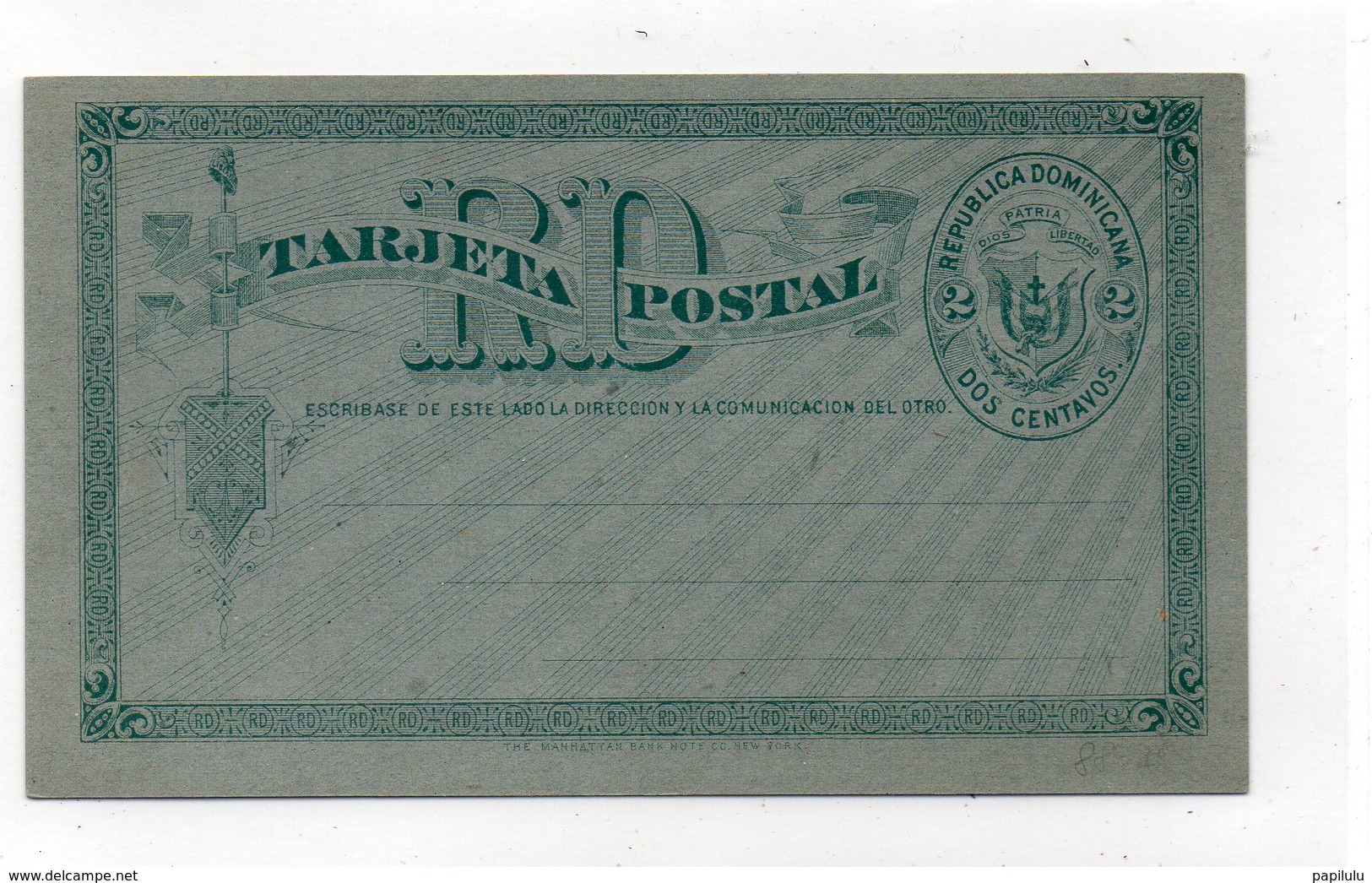 TIMBRE (34) Entier Postal Républica Dominicana Dos Centavos - Dominicaine (République)