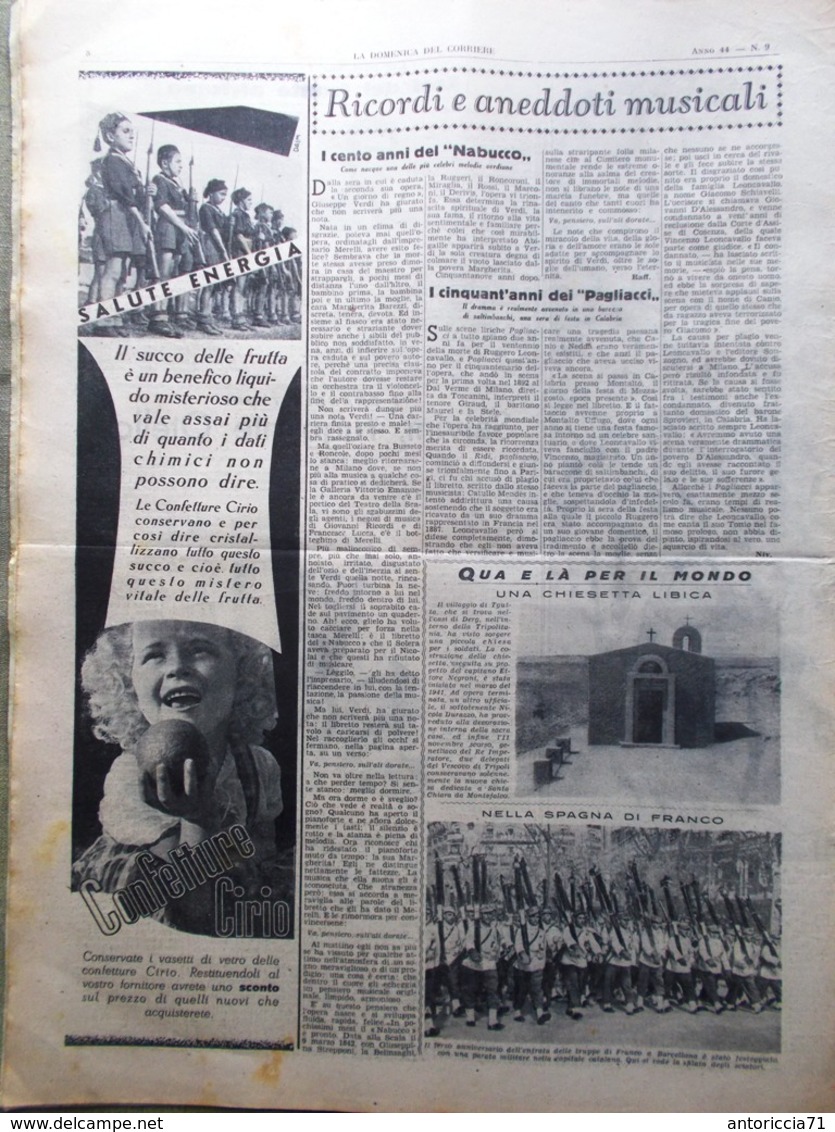 La Domenica Del Corriere 1 Marzo 1942 WW2 Singapore Salvini Nabucco Franco Asia - Oorlog 1939-45