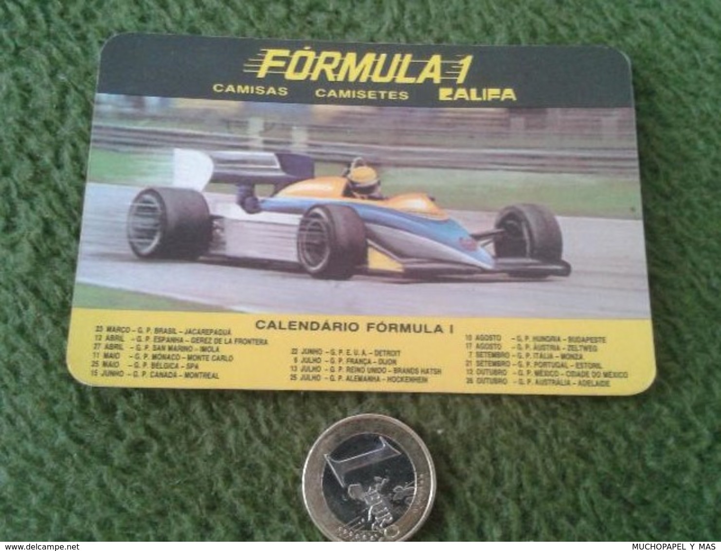 CALENDARIO DE BOLSILLO MANO PORTUGAL PORTUGUESE CALENDAR 1986 CAMISAS CALIFA FORMULA 1 COCHE CARRERA CAR AUTO VOITURE F1 - Tamaño Pequeño : 1981-90