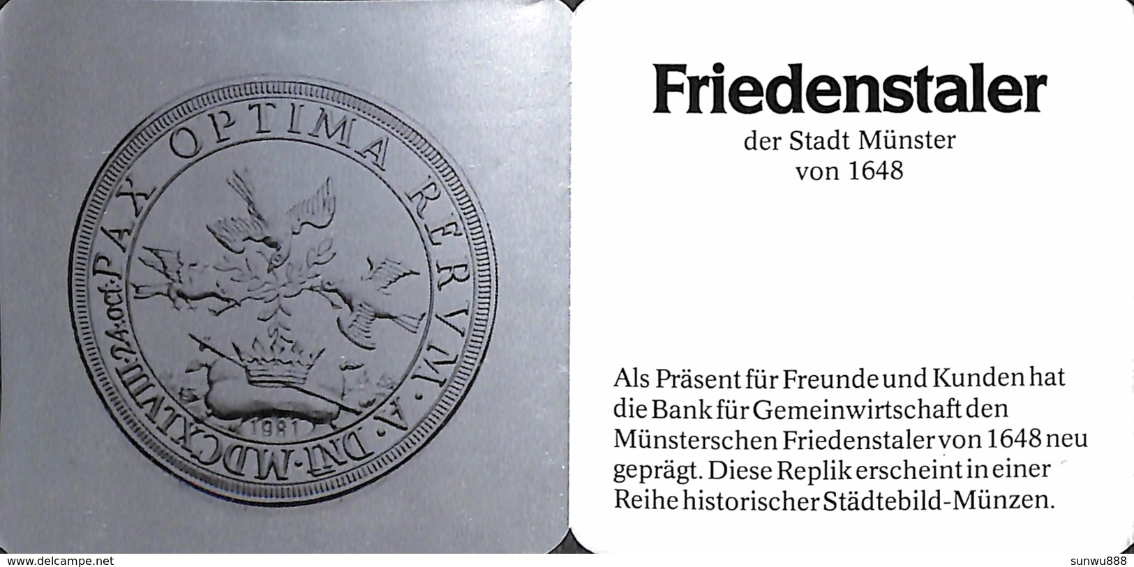 Thaler Argent Silver Friedenstaler (replique FDC Avec Certificat) (2) - Taler Et Doppeltaler