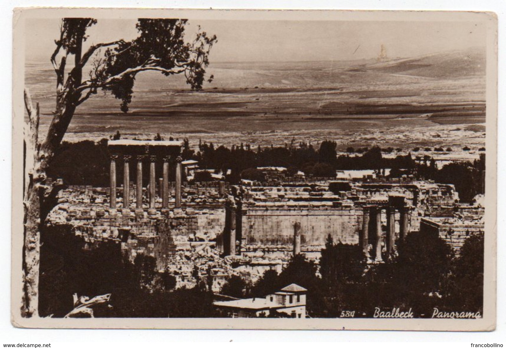 LIBAN/LEBANON - BAALBECK PANORAMA / CIRCULATED TO USA 1950 / AIR FRANCE AIR MAIL LABEL - Libano