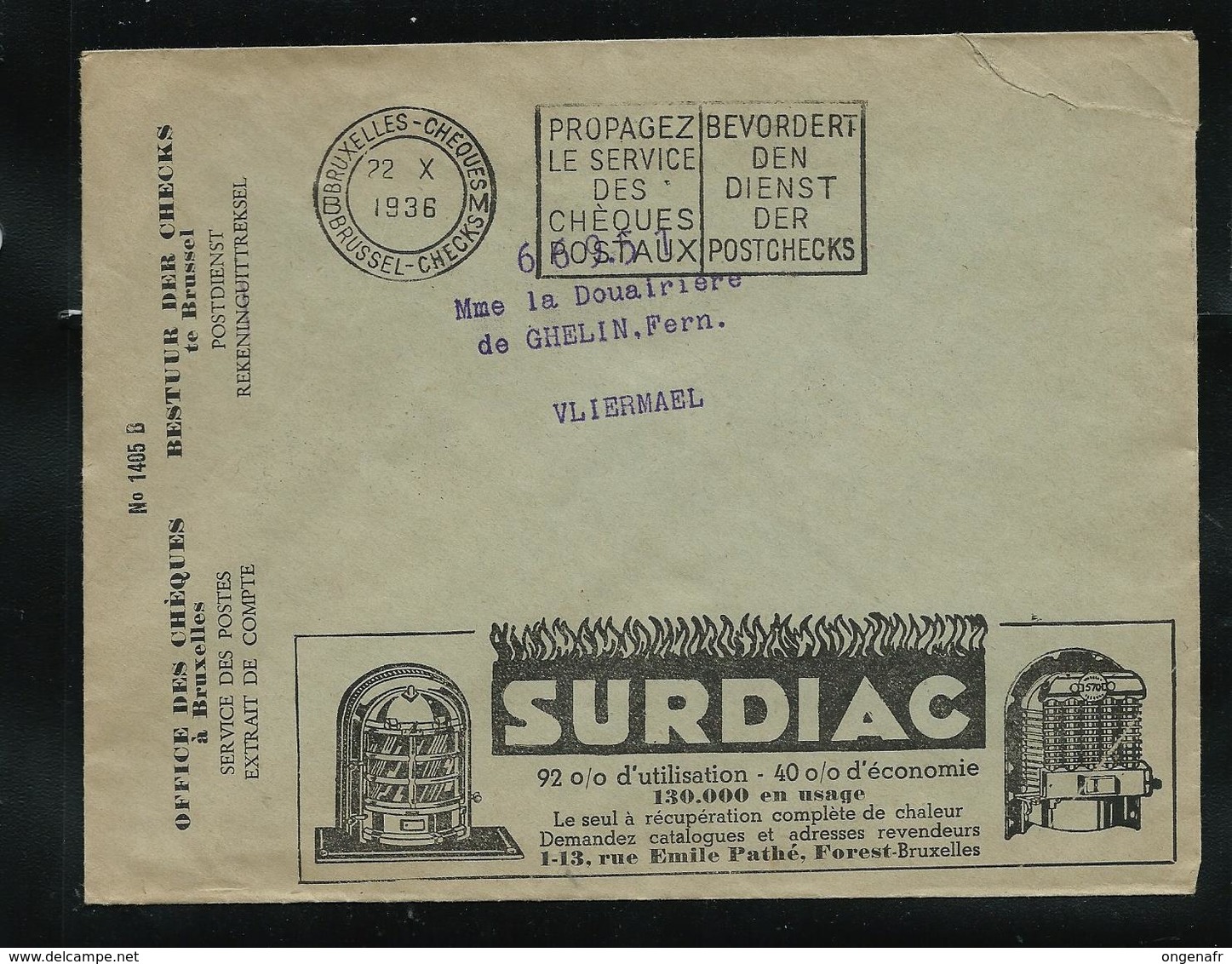 LSC Des CCP Avec Pubs:  SURDIAC Chauffage Au Pétrole - Chaussures: Cuir - Caoutchouc  Obl. 22/10/1936 - Franchise