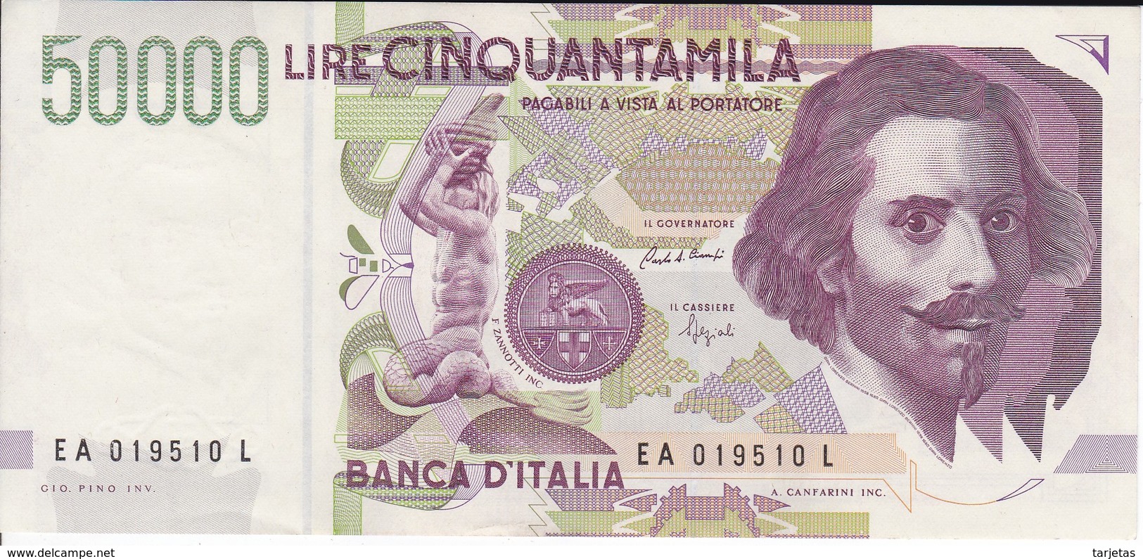 BILLETE DE ITALIA DE 50000 LIRAS DEL AÑO 1992 DE LORENZO BERNINI EN CALIDAD EBC (XF) (BANKNOTE) - 50000 Liras