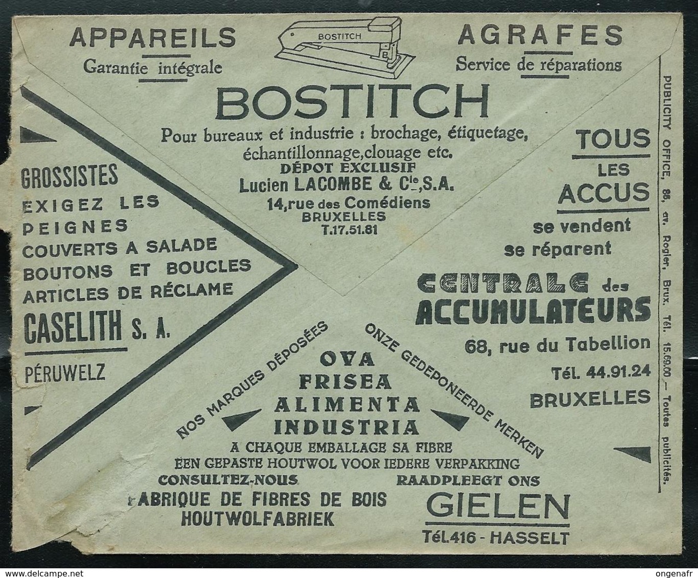 LSC Des CCP Avec Pubs: Général Motors Automobiles  Expo  - Agrafeuses BOSTITCH; Accumulateurs, Chimie E  Obl. 21/01/1936 - Franchise