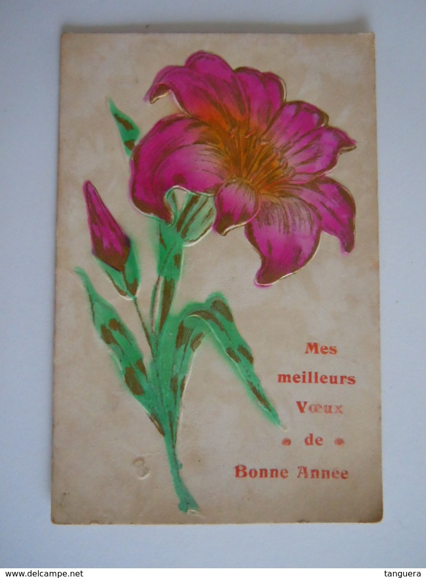 Fleur Lis Lily Bloemen Lelie Carte Gaufrée Circulée 1909 Naar Overyssche Edit V.P.F. - Flores