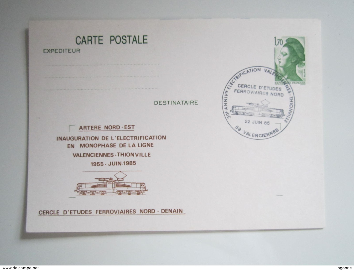 Entier Postal - VALENCIENNES Inauguration De L'éléctrification En Monophase De La Ligne Valenciennes Thionville 1985 - Valenciennes