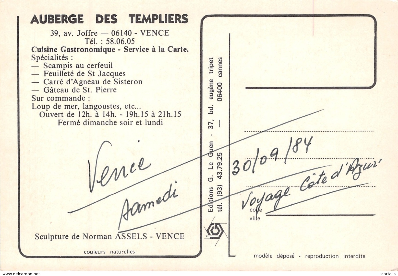 06-VENCE-AUBERGE DES TEMPLIERS-N°260-A/0363 - Vence