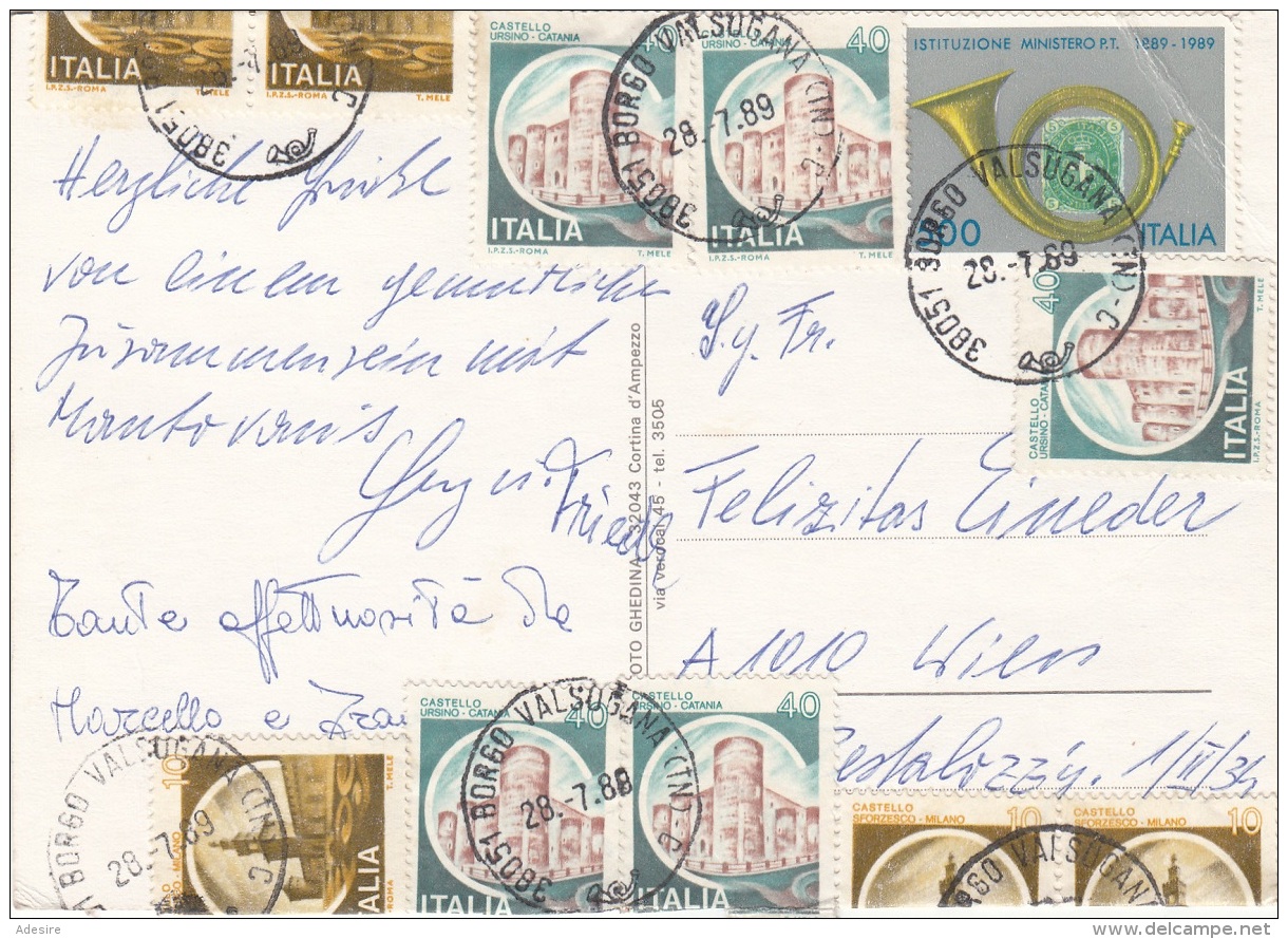 ITALIEN 1989 - 11 Fach Frankierung Auf Ak BORGO VASULGANA Rasrstation, Gel.n.Wien - Cartes Philatéliques