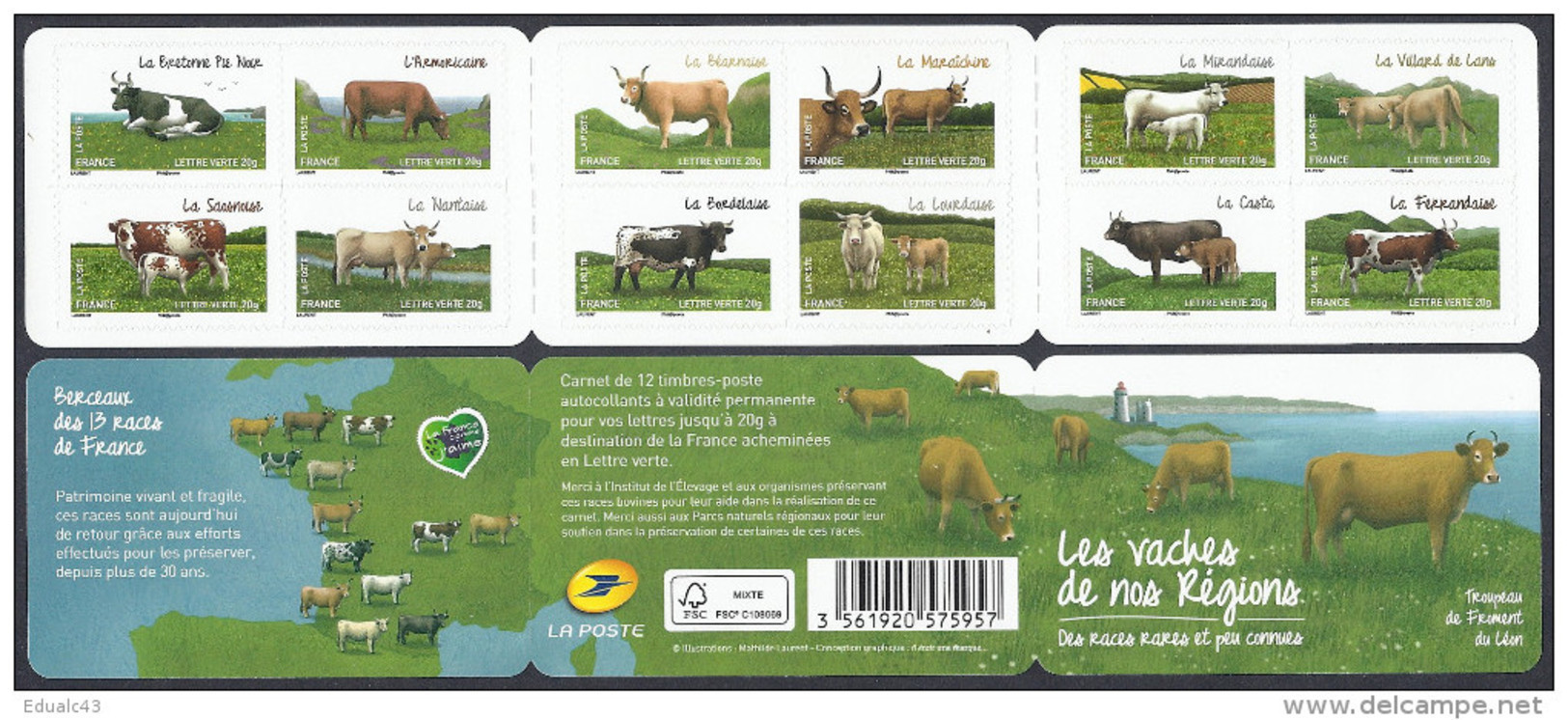 2014 - Carnet Adhésif  - FAUNE - Les VACHES De Nos REGIONS - N° BC 953 - NEUF - LUXE ** NON Plié - Gedenkmarken