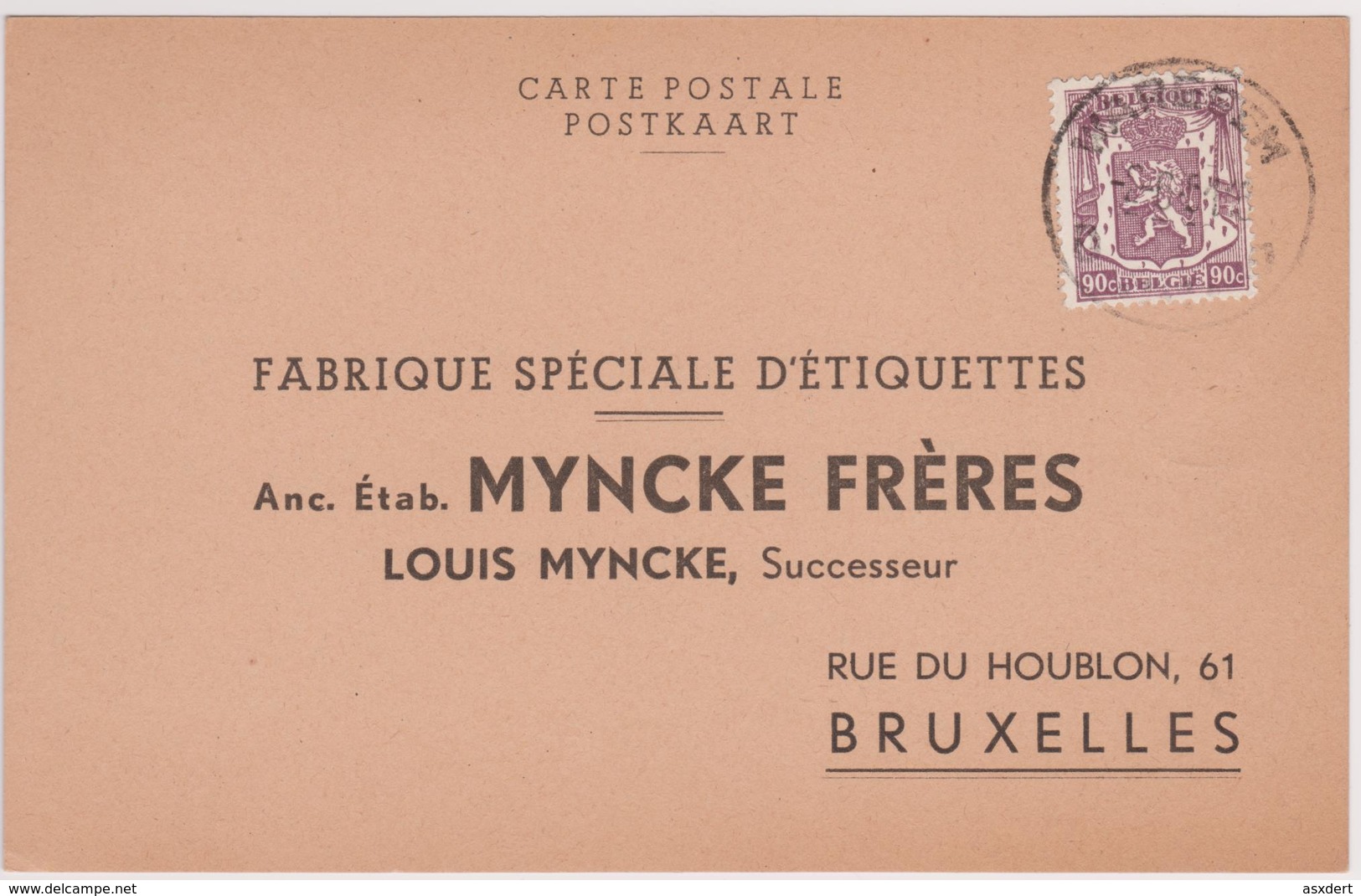 Postkaart: Etiketten 1951 Genièvre / Jenever. Damman Hubert Markt,6  Waregem - Vinos Y Alcoholes