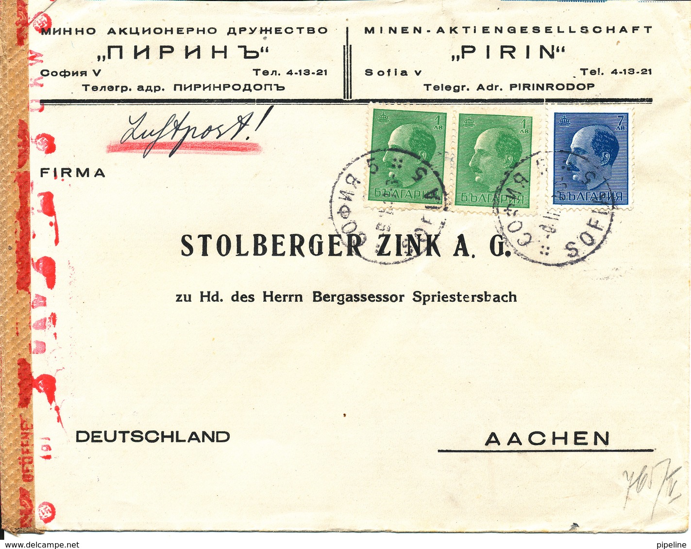 Bulgaria Censored Cover Sent Air Mail To Germany 1941-42 ?? - Covers & Documents