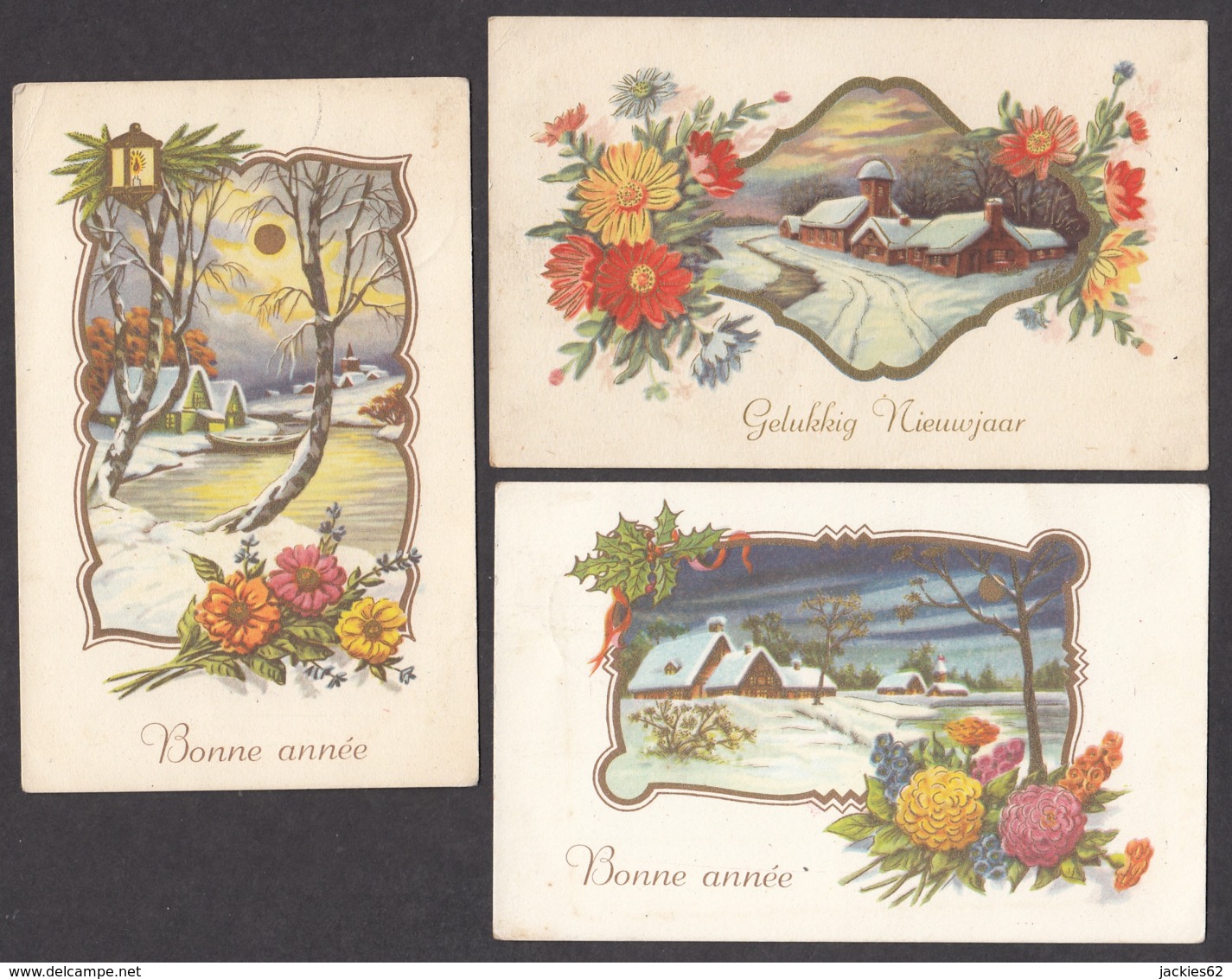 97313/ NOUVEL AN, 3 Cartes, Fleurs Et Paysage - New Year