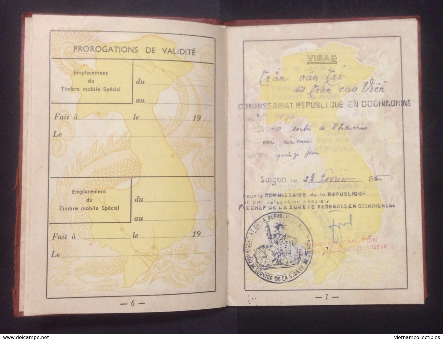 Vietnam Viet Nam Indochine Indochina France Passport Reisepass Passeport Passaporte 1950 / 07 Photo - Historische Dokumente