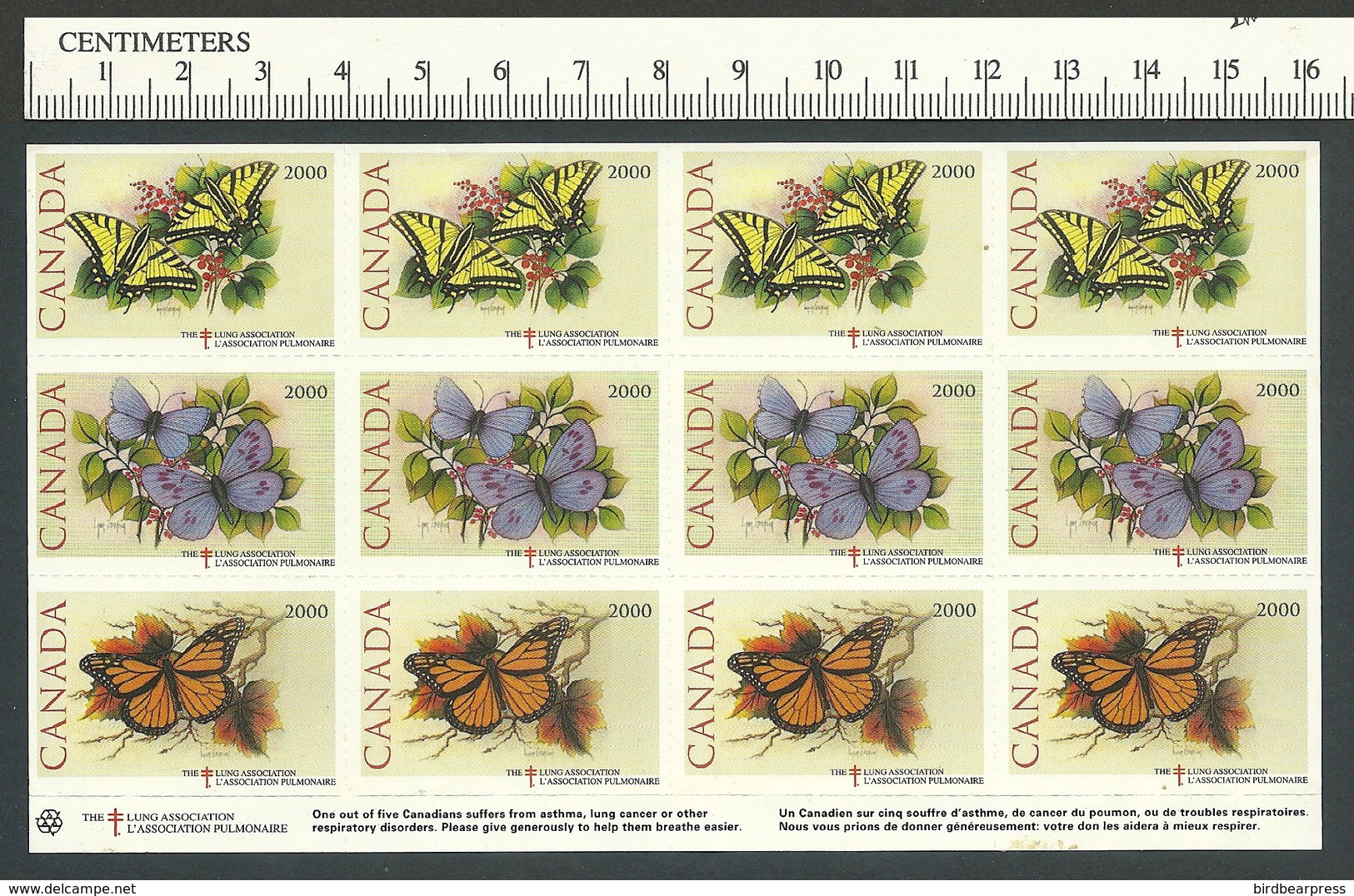 B53-18 CANADA Lung Association Nature Seals 2000 MNH Butterflies - Local, Strike, Seals & Cinderellas