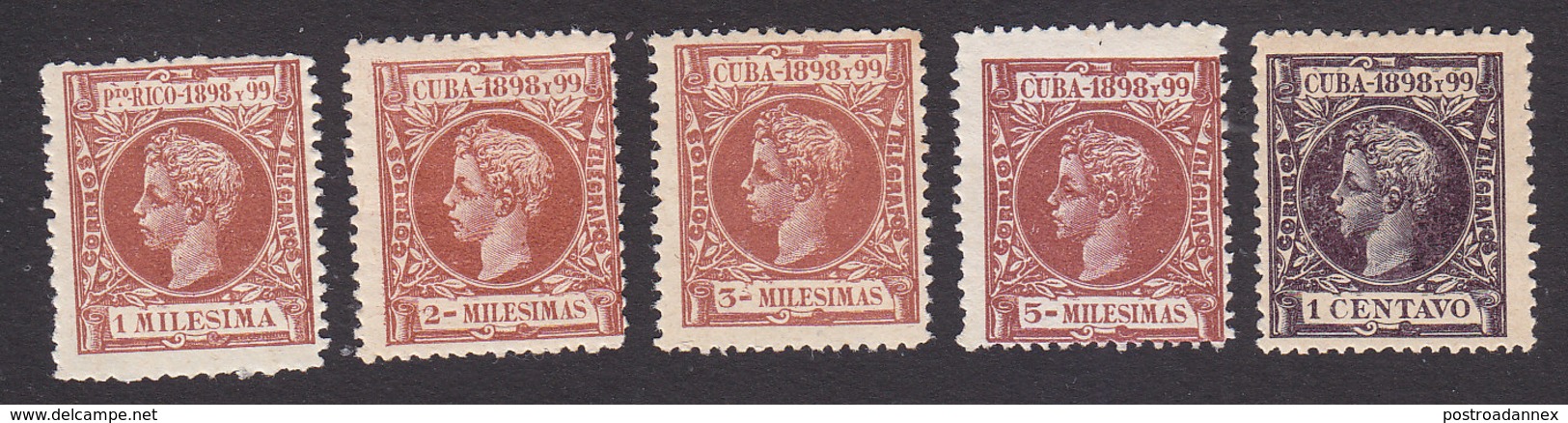 Cuba, Scott #156-158, 160-161, Mint Hinged, King Alfonso XIII, Issued 1898 - Cuba (1874-1898)