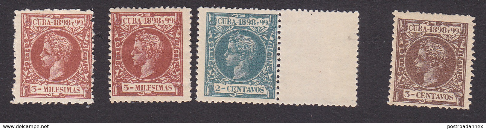 Cuba, Scott #158, 160, 162-163, Mint Hinged, King Alfonso XIII, Issued 1898 - Cuba (1874-1898)