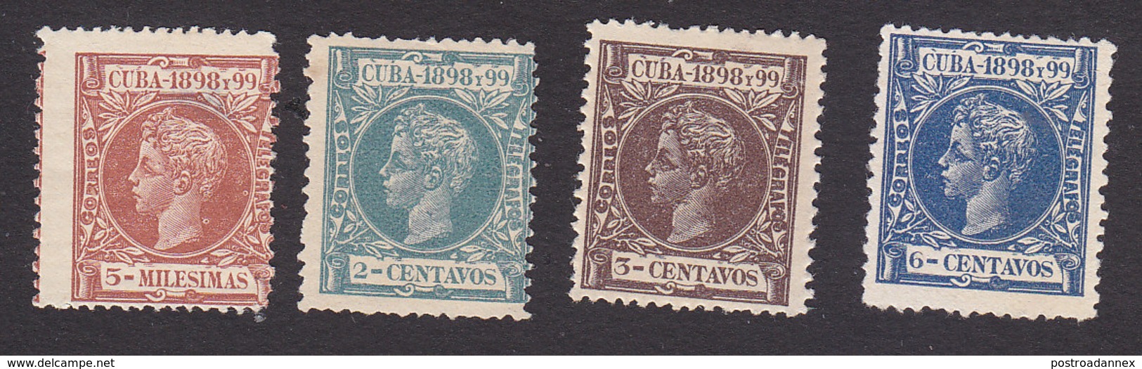 Cuba, Scott #160, 162-163, 166, Mint Hinged, King Alfonso XIII, Issued 1898 - Cuba (1874-1898)