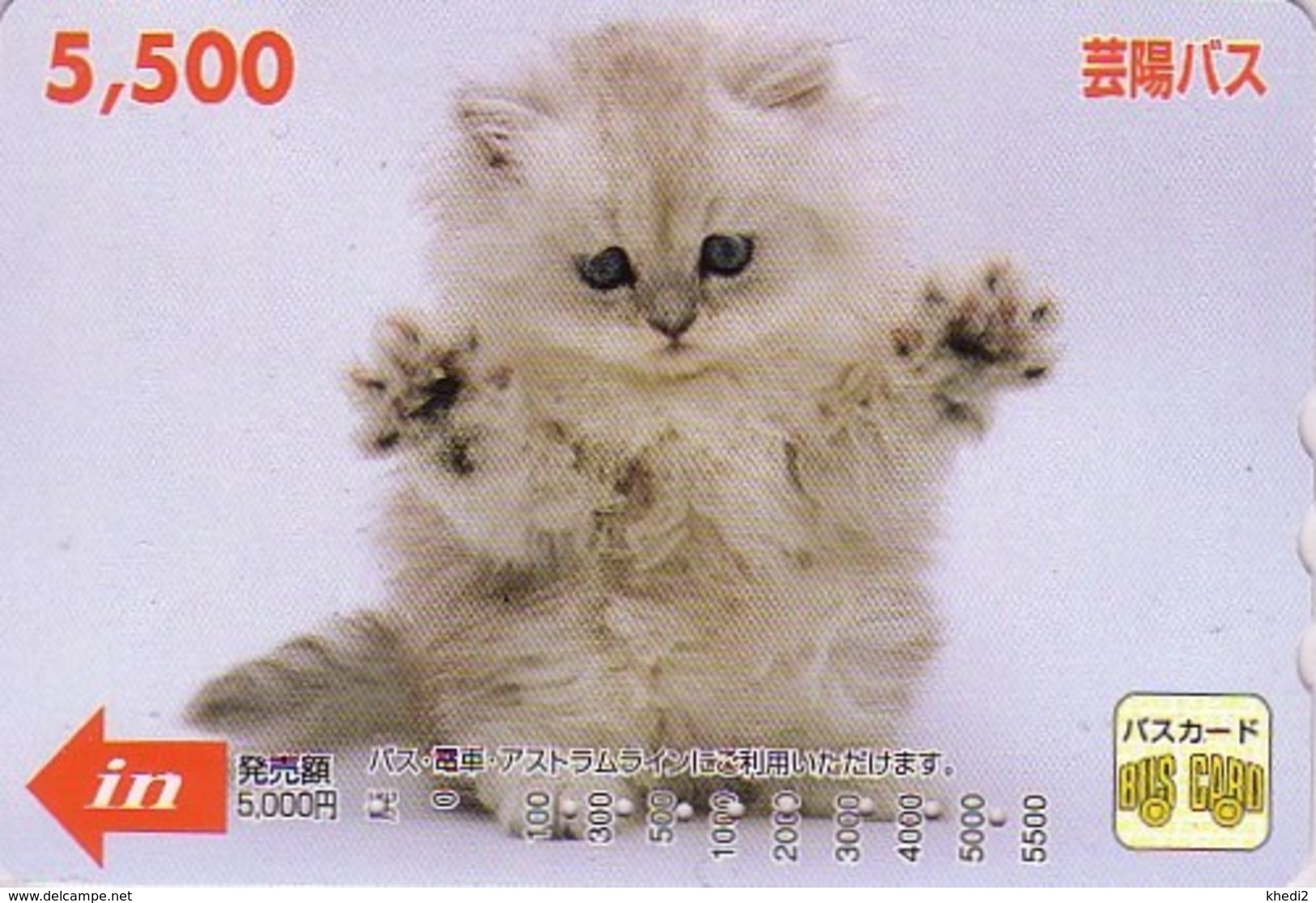 Carte Prépayée Japon - ANIMAL - CHAT - CAT Japan Prepaid Bus Card 5500 / V4 - KATZE - GATTO - Hiro 4759 - Gatti