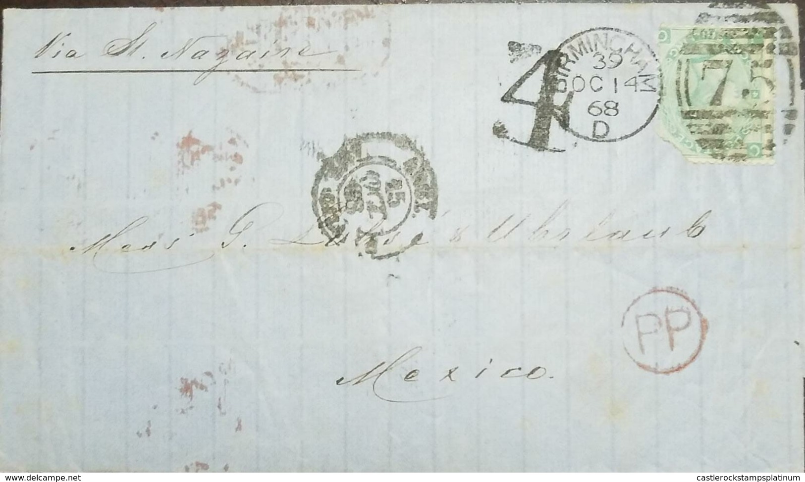 O) 1868 GREAT BRITAIN. QUEEN VICTORIA, DUE 4 Reales, VIA NAZAIRE TO MEXICO - PP, XF - Covers & Documents