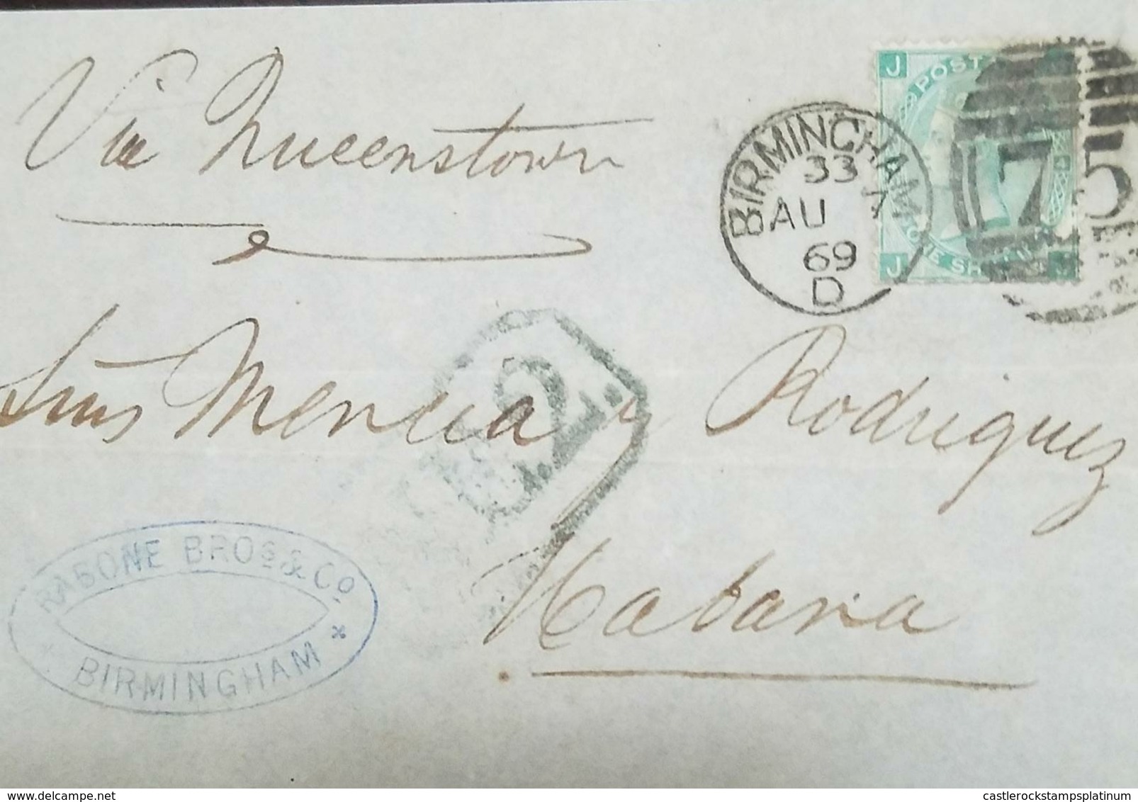 O) 1869 GREAT BRITAIN, QUEEN VICTORIA, FRONT LETTER, WITH HABANA MARK NORT EUROPA 2 NE2 - 75 OF CANCELLATION OVAL, XF - Covers & Documents