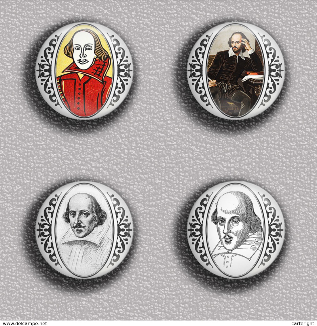 Writer William Shakespeare ART BADGE BUTTON PIN SET 3 (1inch/25mm Diameter) 35 DIFF - Berühmte Personen