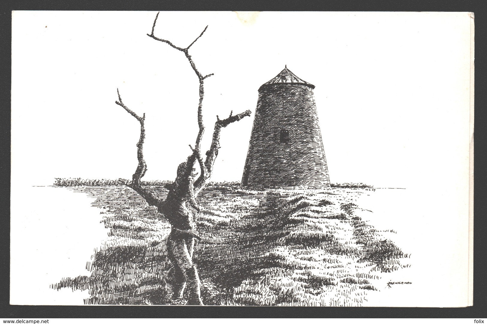 Saint-Vaast - Carte Double - Moulin à Huile à St-Vaast-en-Cambrésis - Dessin à La Plume - Molen / Mill - Andere & Zonder Classificatie