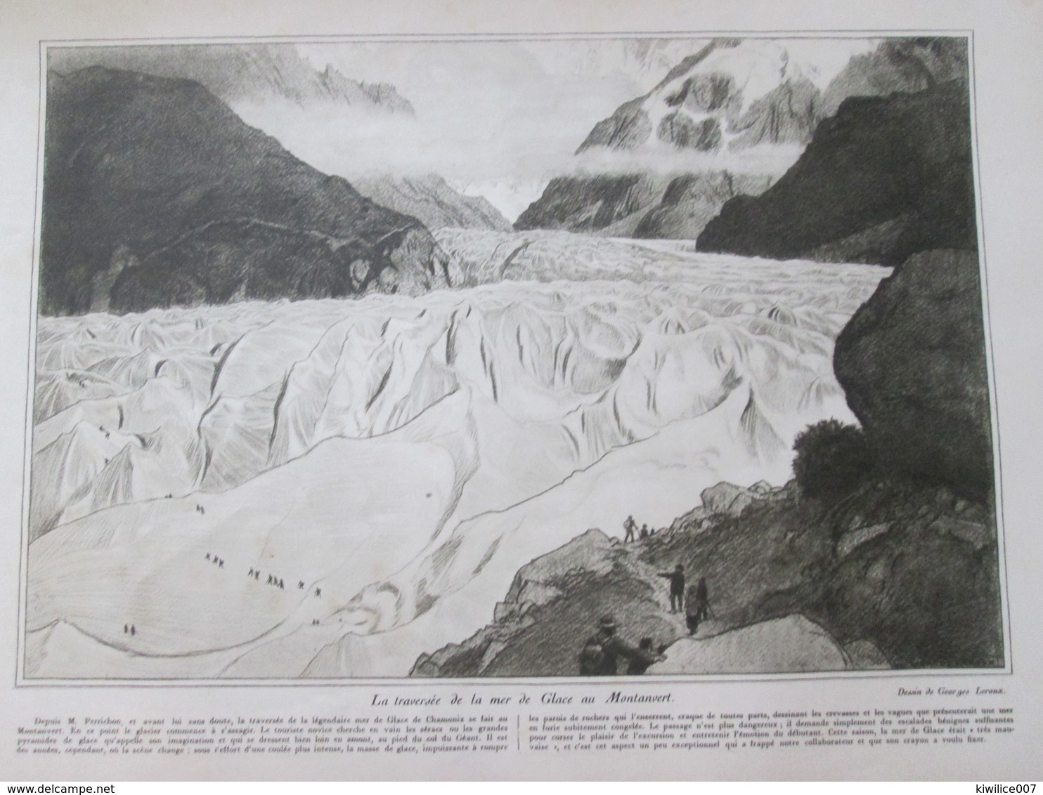 1925 La Traversée De La Mer De Glace   Au Montanvert Sérac Dessin De Georges Leroux  Réchauffement Climatique Montagne - Non Classificati