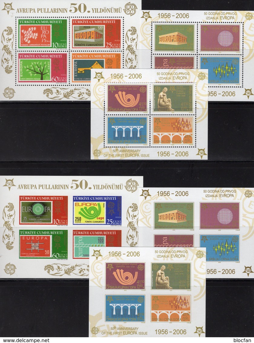 A+B EUROPA 2005 Türkei Bl.58/9,Serbien Blocks 59+60 ** 70€ M/s Stamps On Stamp Hojita Blocs Sheets Bf 50 Years CEPT - Perfins