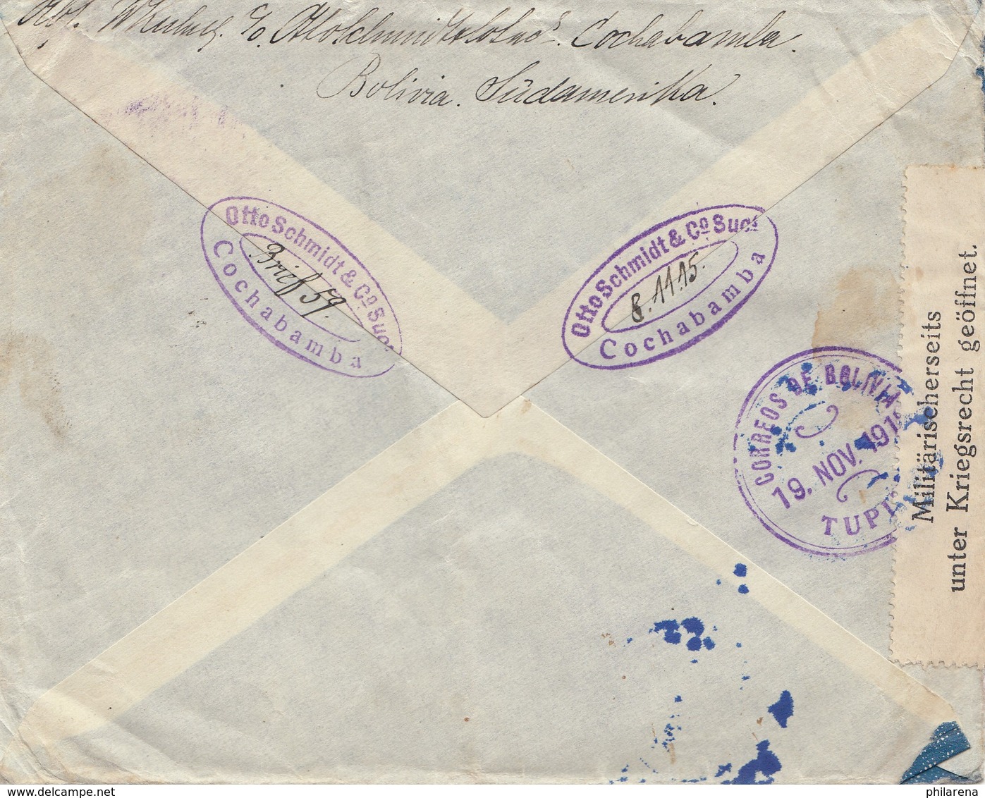 Bolivia/Bolivien: 1915 Cover Cochabamba Via Buenos Aires To Berlin, Censor - Bolivia