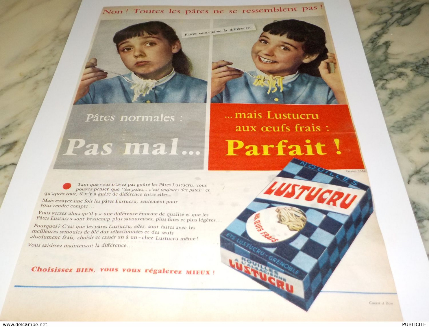 ANCIENNE PUBLICITE PATE ALIMENTAIRE OEUF FRAIS LUSTUCRU 1956 - Autres & Non Classés