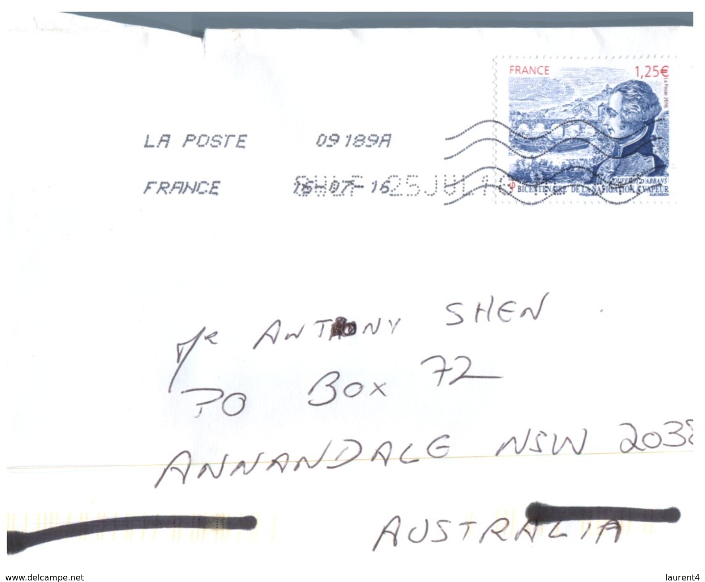 (001) France To Australia Commercial Cover - Steam Navigation 200 Anniversary - Covers & Documents